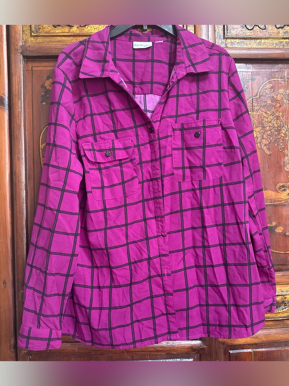 Kim Rogers Magenta Plaid Button-Down Shirt